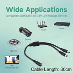 Adaptador Divisor de Energia DC Plug Fêmea para Macho 5.5 x 2.1mm, Cabo de Energia, 30cm, 70cm