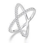 Anel de Dupla Camada em Prata Esterlina S925 Banhado a Ouro Branco com Moissanite, Decoração para Mão, MSR036-8