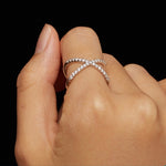 Anel de Dupla Camada em Prata Esterlina S925 Banhado a Ouro Branco com Moissanite, Decoração para Mão, MSR036-8