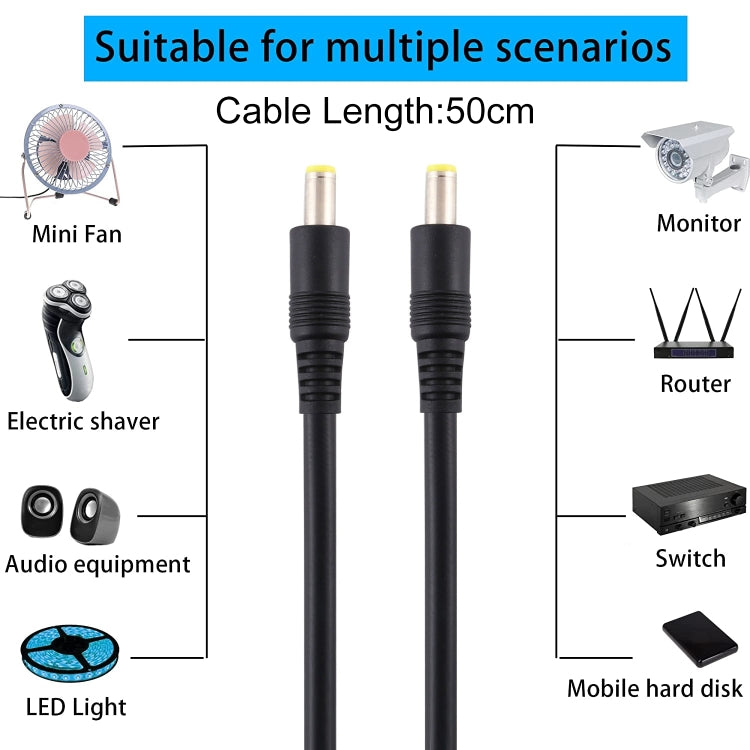 Cabo Adaptador Conector DC Plug Macho para Macho 5.5 x 2.5mm, 50cm, 1m, 1.5m