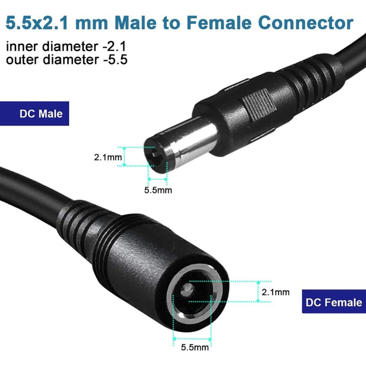 Cabo de Extensão de Energia DC Plug Fêmea para Macho 5.5 x 2.1mm, 1m, 1.5m, 3m, 5m, 10m