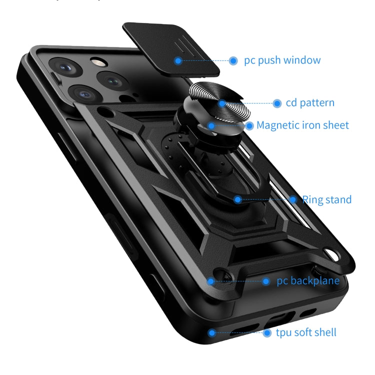 Capa de telemóvel TPU+PC com design de tampa deslizante para câmara, para iPhone 16 Pro, para iPhone 16 Plus, para iPhone 16, para iPhone 15 Pro