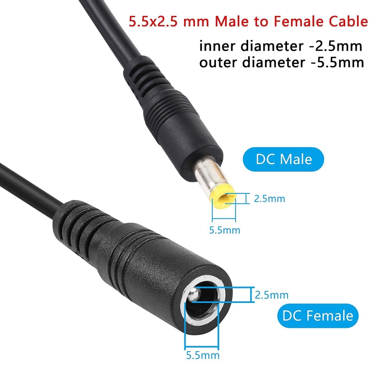 Cabo de Extensão de Energia DC Plug Fêmea para Macho 5.5 x 2.5mm, 1m, 1.5m, 3m, 5m, 10m