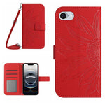 Capa de telemóvel em pele com relevo de girassol Skin Feel e cordão, para iPhone 17e / 16e, para iPhone 17 Pro Max, para iPhone 17 Pro, para iPhone 17