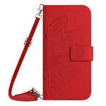 Capa de telemóvel em pele com relevo de girassol Skin Feel e cordão, para iPhone 17e / 16e, para iPhone 17 Pro Max, para iPhone 17 Pro, para iPhone 17