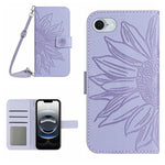 Capa de telemóvel em pele com relevo de girassol Skin Feel e cordão, para iPhone 17e / 16e, para iPhone 17 Pro Max, para iPhone 17 Pro, para iPhone 17