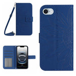 Capa de telemóvel em pele com relevo de girassol Skin Feel e cordão, para iPhone 17e / 16e, para iPhone 17 Pro Max, para iPhone 17 Pro, para iPhone 17