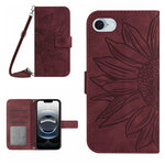 Capa de telemóvel em pele com relevo de girassol Skin Feel e cordão, para iPhone 17e / 16e, para iPhone 17 Pro Max, para iPhone 17 Pro, para iPhone 17