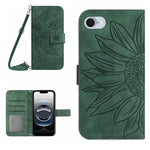 Capa de telemóvel em pele com relevo de girassol Skin Feel e cordão, para iPhone 17e / 16e, para iPhone 17 Pro Max, para iPhone 17 Pro, para iPhone 17