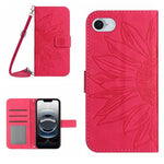 Capa de telemóvel em pele com relevo de girassol Skin Feel e cordão, para iPhone 17e / 16e, para iPhone 17 Pro Max, para iPhone 17 Pro, para iPhone 17