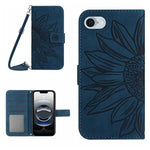 Capa de telemóvel em pele com relevo de girassol Skin Feel e cordão, para iPhone 17e / 16e, para iPhone 17 Pro Max, para iPhone 17 Pro, para iPhone 17