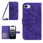 Capa de telemóvel em pele com relevo de girassol Skin Feel e cordão, para iPhone 17e / 16e, para iPhone 17 Pro Max, para iPhone 17 Pro, para iPhone 17