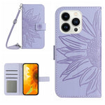 Skin Feel Sun Flower Embossed Flip Leather Phone Case with Lanyard, For iPhone Air, For iPhone 16 Pro Max, For iPhone 16 Pro, For iPhone 16 Plus