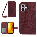 Skin Feel Sun Flower Embossed Flip Leather Phone Case with Lanyard, For iPhone Air, For iPhone 16 Pro Max, For iPhone 16 Pro, For iPhone 16 Plus