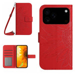 Capa de telemóvel em pele com relevo de girassol Skin Feel e cordão, para iPhone 17e / 16e, para iPhone 17 Pro Max, para iPhone 17 Pro, para iPhone 17