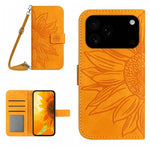Capa de telemóvel em pele com relevo de girassol Skin Feel e cordão, para iPhone 17e / 16e, para iPhone 17 Pro Max, para iPhone 17 Pro, para iPhone 17