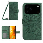Capa de telemóvel em pele com relevo de girassol Skin Feel e cordão, para iPhone 17e / 16e, para iPhone 17 Pro Max, para iPhone 17 Pro, para iPhone 17