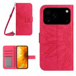 Capa de telemóvel em pele com relevo de girassol Skin Feel e cordão, para iPhone 17e / 16e, para iPhone 17 Pro Max, para iPhone 17 Pro, para iPhone 17