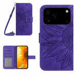 Capa de telemóvel em pele com relevo de girassol Skin Feel e cordão, para iPhone 17e / 16e, para iPhone 17 Pro Max, para iPhone 17 Pro, para iPhone 17