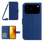 Capa de telemóvel em pele com relevo de girassol Skin Feel e cordão, para iPhone 17e / 16e, para iPhone 17 Pro Max, para iPhone 17 Pro, para iPhone 17