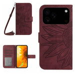 Capa de telemóvel em pele com relevo de girassol Skin Feel e cordão, para iPhone 17e / 16e, para iPhone 17 Pro Max, para iPhone 17 Pro, para iPhone 17