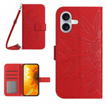 Capa de telemóvel em pele com relevo de girassol Skin Feel e cordão, para iPhone 17e / 16e, para iPhone 17 Pro Max, para iPhone 17 Pro, para iPhone 17