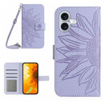 Capa de telemóvel em pele com relevo de girassol Skin Feel e cordão, para iPhone 17e / 16e, para iPhone 17 Pro Max, para iPhone 17 Pro, para iPhone 17