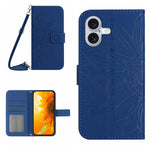 Capa de telemóvel em pele com relevo de girassol Skin Feel e cordão, para iPhone 17e / 16e, para iPhone 17 Pro Max, para iPhone 17 Pro, para iPhone 17