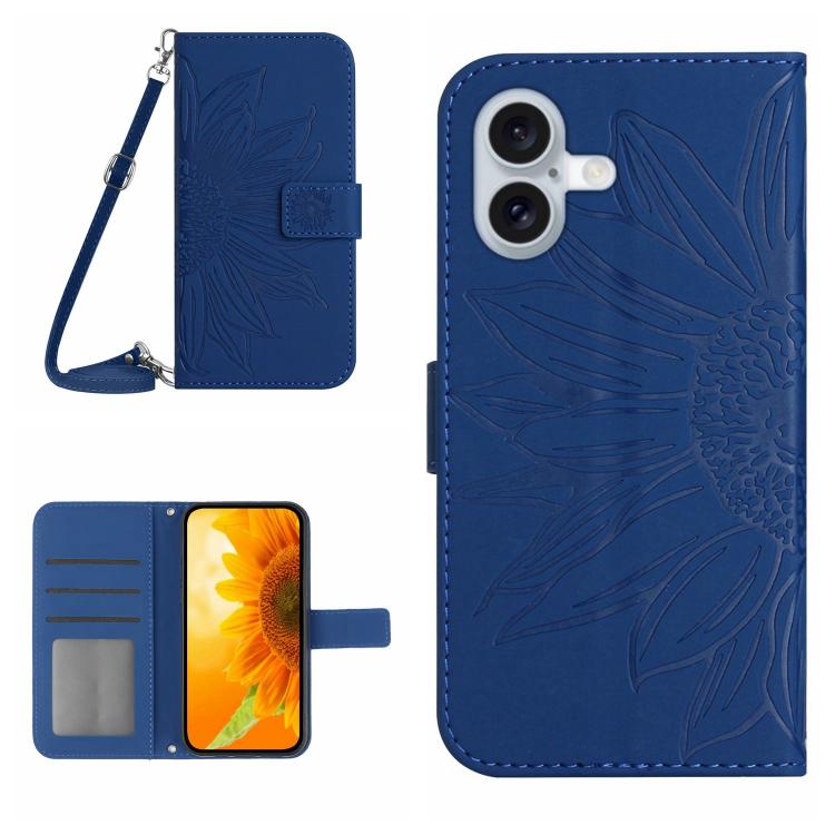 Capa de telemóvel em pele com relevo de girassol Skin Feel e cordão, para iPhone 17e / 16e, para iPhone 17 Pro Max, para iPhone 17 Pro, para iPhone 17