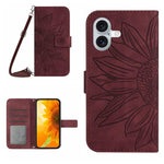 Capa de telemóvel em pele com relevo de girassol Skin Feel e cordão, para iPhone 17e / 16e, para iPhone 17 Pro Max, para iPhone 17 Pro, para iPhone 17