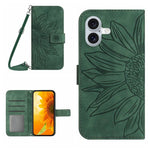 Capa de telemóvel em pele com relevo de girassol Skin Feel e cordão, para iPhone 17e / 16e, para iPhone 17 Pro Max, para iPhone 17 Pro, para iPhone 17