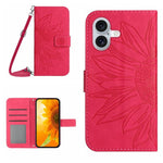 Capa de telemóvel em pele com relevo de girassol Skin Feel e cordão, para iPhone 17e / 16e, para iPhone 17 Pro Max, para iPhone 17 Pro, para iPhone 17