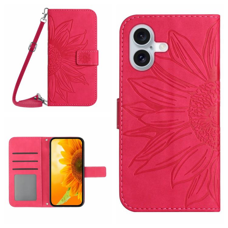Capa de telemóvel em pele com relevo de girassol Skin Feel e cordão, para iPhone 17e / 16e, para iPhone 17 Pro Max, para iPhone 17 Pro, para iPhone 17