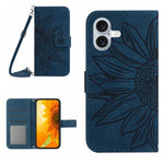 Capa de telemóvel em pele com relevo de girassol Skin Feel e cordão, para iPhone 17e / 16e, para iPhone 17 Pro Max, para iPhone 17 Pro, para iPhone 17