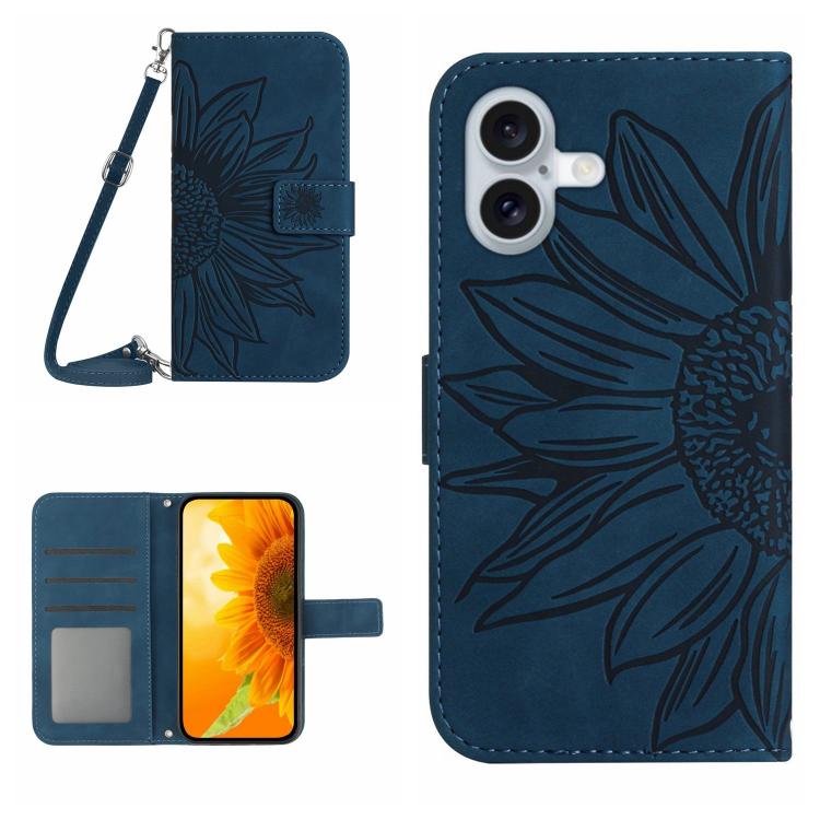 Capa de telemóvel em pele com relevo de girassol Skin Feel e cordão, para iPhone 17e / 16e, para iPhone 17 Pro Max, para iPhone 17 Pro, para iPhone 17