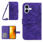 Capa de telemóvel em pele com relevo de girassol Skin Feel e cordão, para iPhone 17e / 16e, para iPhone 17 Pro Max, para iPhone 17 Pro, para iPhone 17