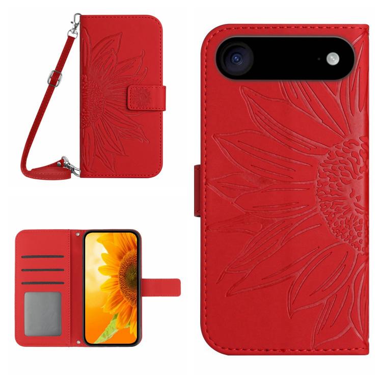 Capa de Telefone em Pele Relevada com Girassol e Toque de Pele, com Cordão, Para iPhone Air, Para iPhone 16 Pro Max, Para iPhone 16 Pro, Para iPhone 16 Plus