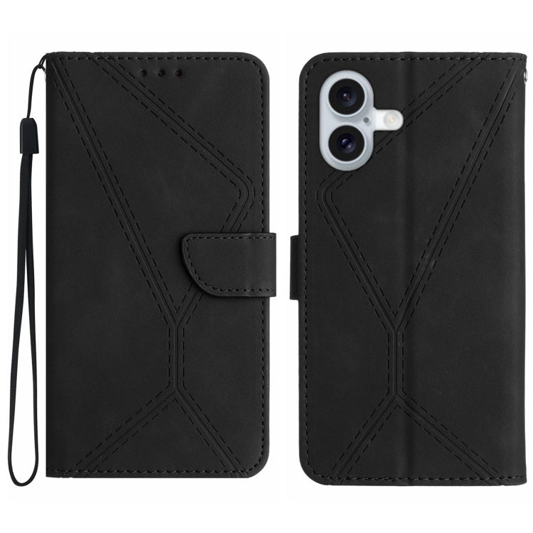 Capa de telemóvel em pele com costura em relevo, para iPhone 17e / 16e, para iPhone 17 Pro Max, para iPhone 17 Pro, para iPhone 17, para iPhone Air, para iPhone 16 Pro Max, para iPhone 16 Pro, para iPhone 16 Plus