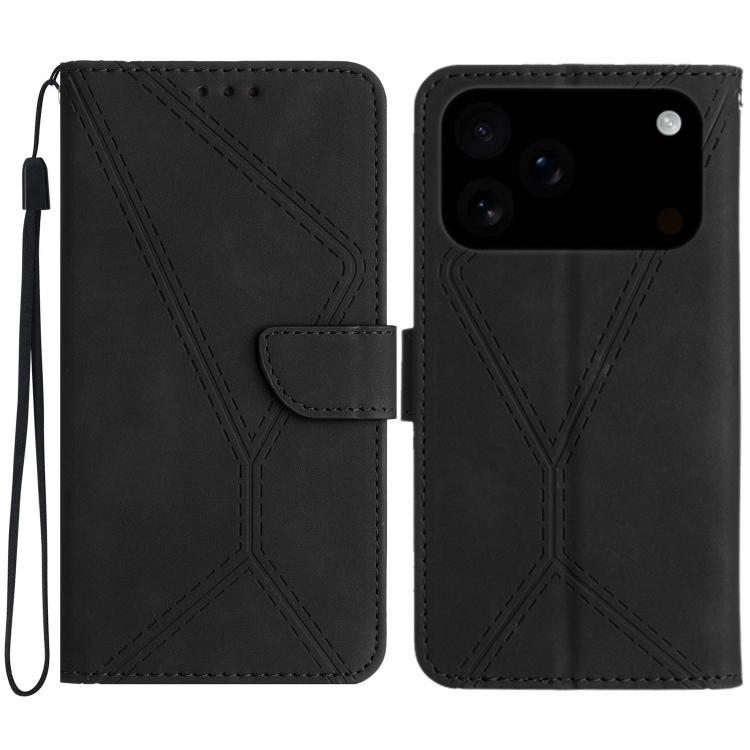 Capa de telemóvel em pele com costura em relevo, para iPhone 17e / 16e, para iPhone 17 Pro Max, para iPhone 17 Pro, para iPhone 17, para iPhone Air, para iPhone 16 Pro Max, para iPhone 16 Pro, para iPhone 16 Plus