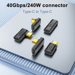 Adaptador com Curva Média Fêmea USB-C / Tipo-C para USB-C / Tipo-C Macho 40Gbps 240W, Adaptador com Curva Média