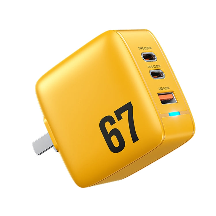 WK WP-U141 Carregador GaN 67W USB+Duplo USB-C / Type-C, Ficha CN, Ficha EUA, Ficha UE, Ficha UK