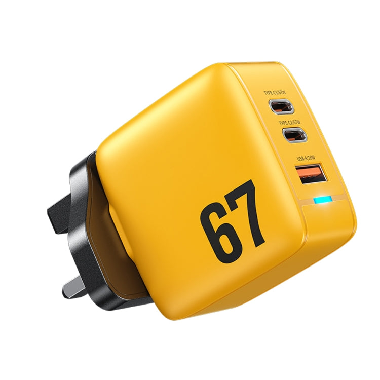 WK WP-U141 Carregador GaN 67W USB+Duplo USB-C / Type-C, Ficha CN, Ficha EUA, Ficha UE, Ficha UK