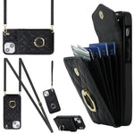 Capa de Telemóvel com Bolsa para Cartões e Textura Rombica com Cordão Longo, Para iPhone 15 Pro, Para iPhone 15 Plus, Para iPhone 15, Para iPhone 14 Plus, Para iPhone 14, Para iPhone 14 Pro