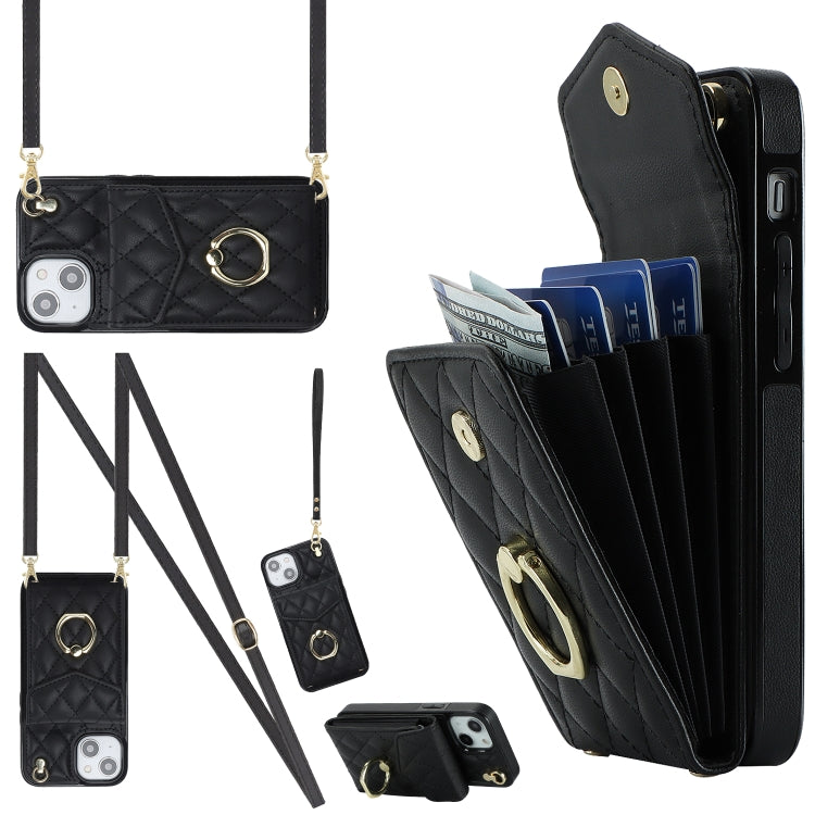 Capa de Telemóvel com Bolsa para Cartões e Textura Rombica com Cordão Longo, Para iPhone 15 Pro, Para iPhone 15 Plus, Para iPhone 15, Para iPhone 14 Plus, Para iPhone 14, Para iPhone 14 Pro