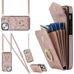 Capa de Telemóvel com Bolsa para Cartões e Textura Rombica com Cordão Longo, Para iPhone 15 Pro, Para iPhone 15 Plus, Para iPhone 15, Para iPhone 14 Plus, Para iPhone 14, Para iPhone 14 Pro