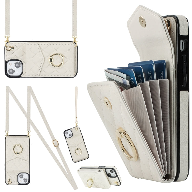 Capa de Telemóvel com Bolsa para Cartões e Textura Rombica com Cordão Longo, Para iPhone 15 Pro, Para iPhone 15 Plus, Para iPhone 15, Para iPhone 14 Plus, Para iPhone 14, Para iPhone 14 Pro