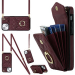 Capa de Telemóvel com Bolsa para Cartões e Textura Rombica com Cordão Longo, Para iPhone 15 Pro, Para iPhone 15 Plus, Para iPhone 15, Para iPhone 14 Plus, Para iPhone 14, Para iPhone 14 Pro