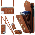 Capa de Telemóvel com Bolsa para Cartões e Textura Rombica com Cordão Longo, Para iPhone 15 Pro, Para iPhone 15 Plus, Para iPhone 15, Para iPhone 14 Plus, Para iPhone 14, Para iPhone 14 Pro