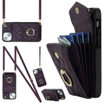 Capa de Telemóvel com Bolsa para Cartões e Textura Rombica com Cordão Longo, Para iPhone 15 Pro, Para iPhone 15 Plus, Para iPhone 15, Para iPhone 14 Plus, Para iPhone 14, Para iPhone 14 Pro