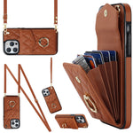 Capa de Telemóvel com Bolsa para Cartões e Textura Rombica com Cordão Longo, Para iPhone 15 Pro, Para iPhone 15 Plus, Para iPhone 15, Para iPhone 14 Plus, Para iPhone 14, Para iPhone 14 Pro